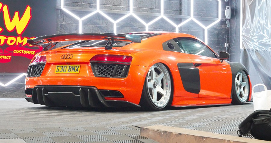 rear 3/4 shot of bagged Audi R8 v10 