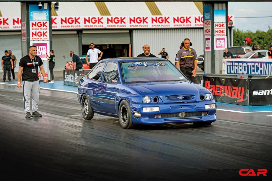 Ford Escort Drag Car front 3/4 at santa pod