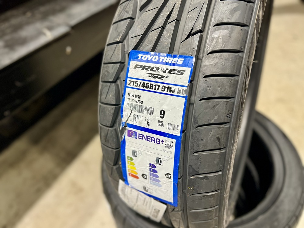 close up image of a tyre with EU labelling