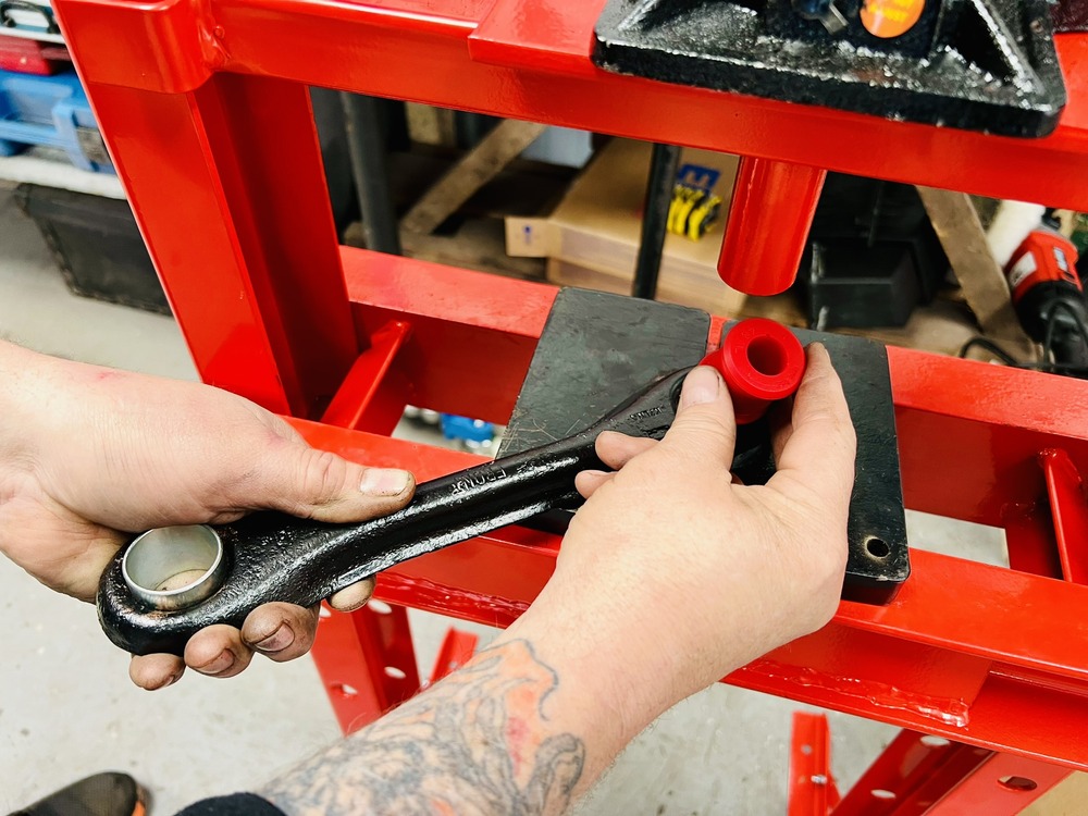 using press to install a poly bush