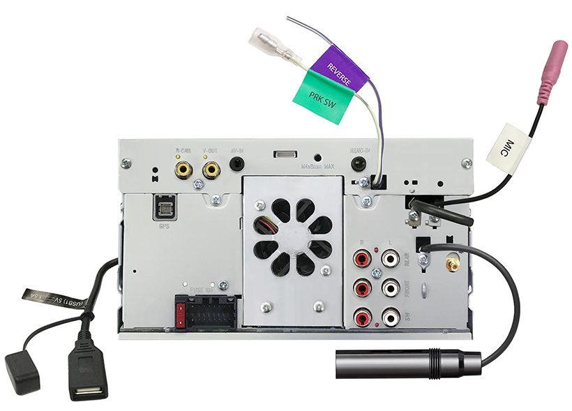 Rear of the JVC KW-M785DBW stereo showing connections