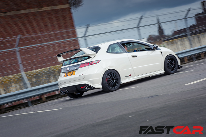 Rear driving shot of Turbocharged Honda Civic Type R FN2