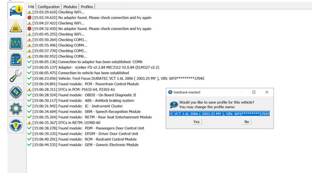 connecting the vLinker FD+ scanner 