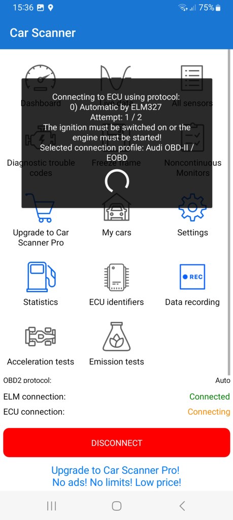 Connecting to the vLinker MC+ scanner